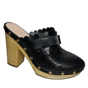 KATE SPADE CALA BLACK LASER CUT LEATHER MULES SLIDES CLOGS SIZE 5 M